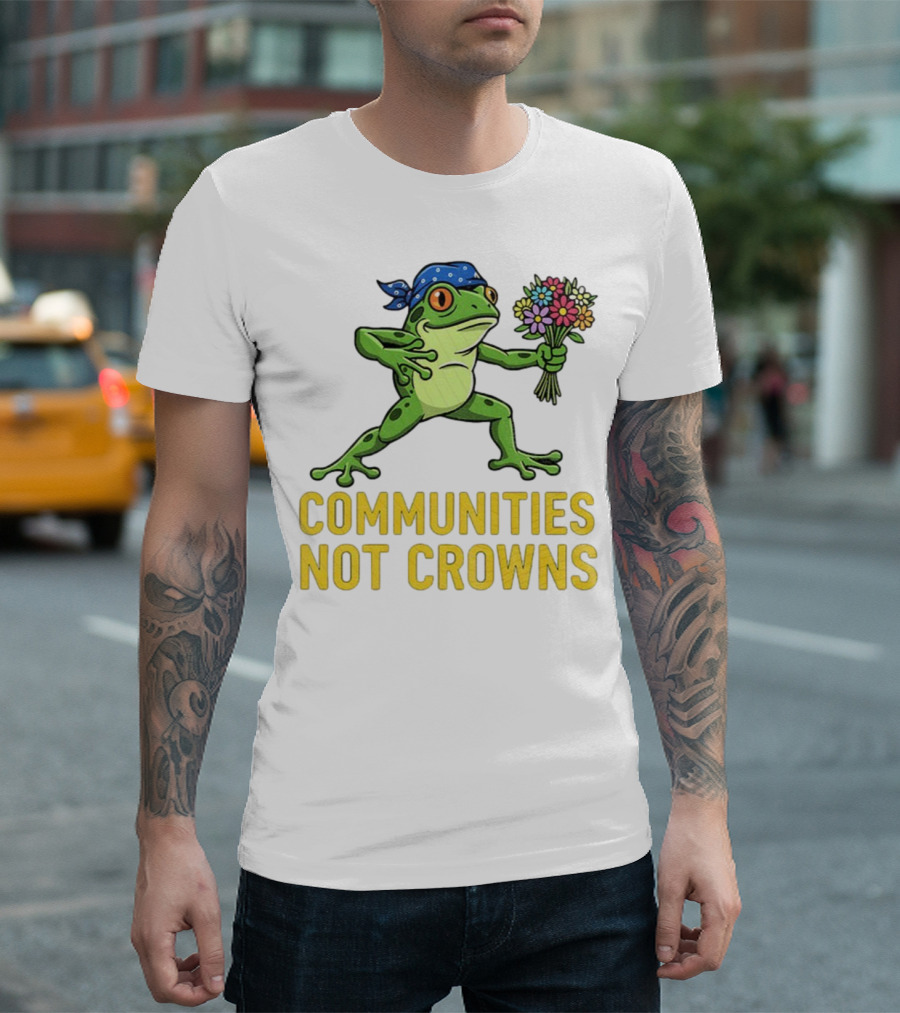 Portland Frog Protester Communities Not Crowns Bandana Frog With Flowers T-Shirt