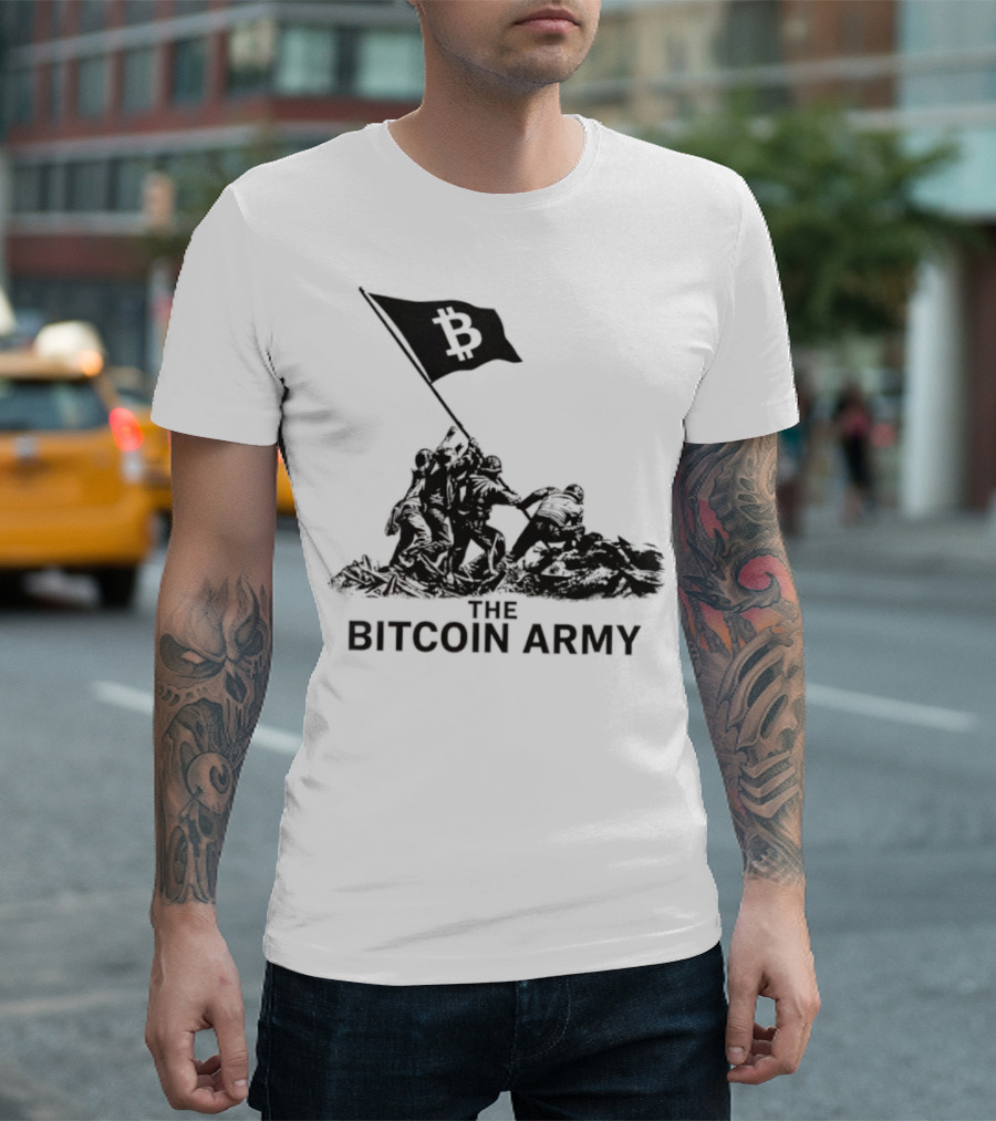 Bitcoin Army Raising The Flag Cryptocurrency Image Iwo Jima T-Shirt