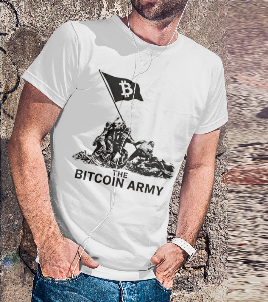 Bitcoin Army Raising The Flag Cryptocurrency Image Iwo Jima T-Shirt