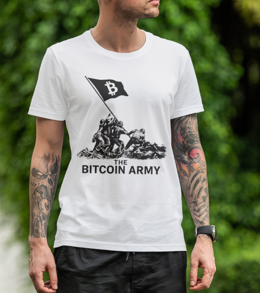 Bitcoin Army Raising The Flag Cryptocurrency Image Iwo Jima T-Shirt