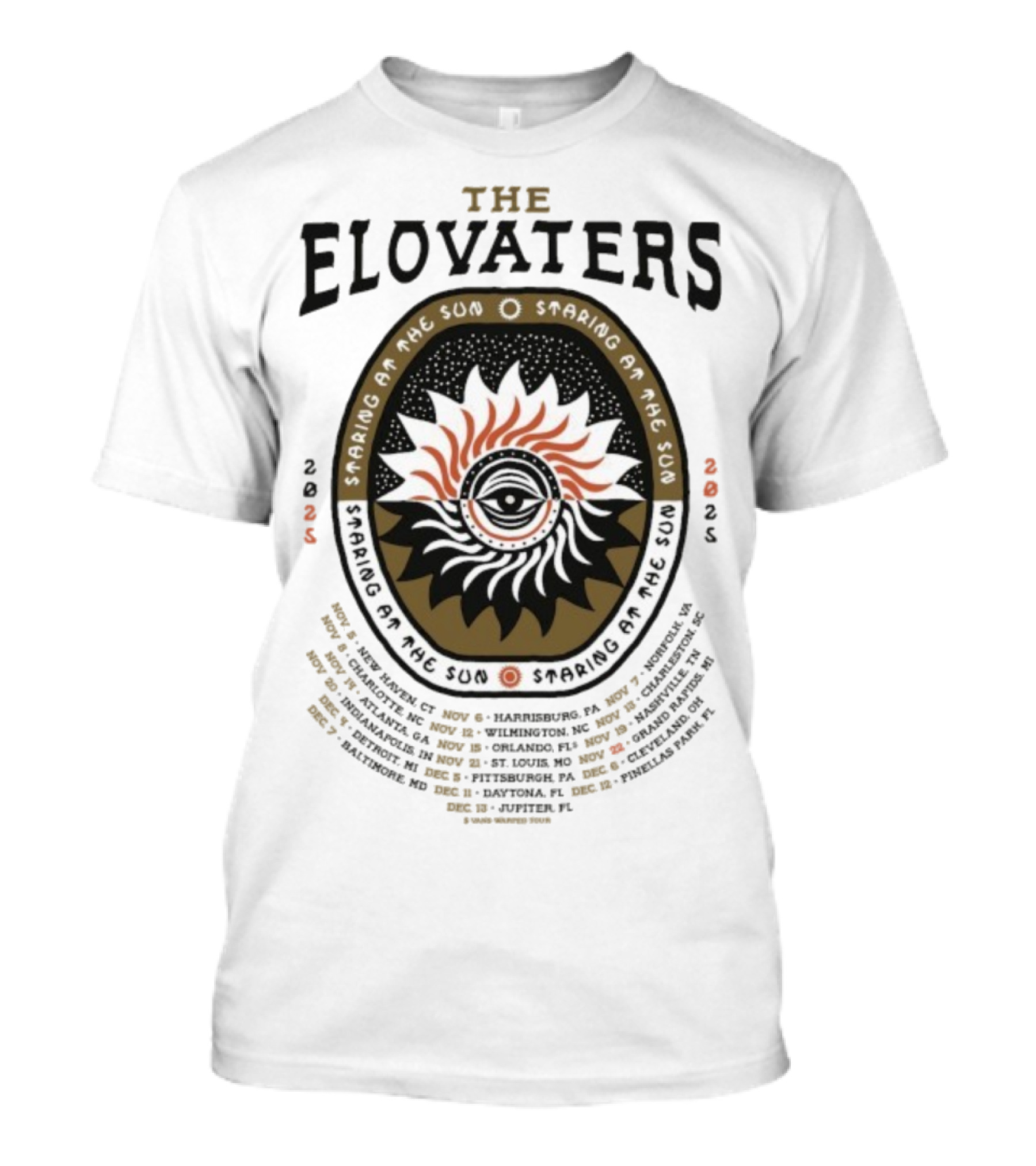 The Elovaters Staring At The Sun 2025 Tour Dates And Eye Sun Graphic Elements T-Shirt