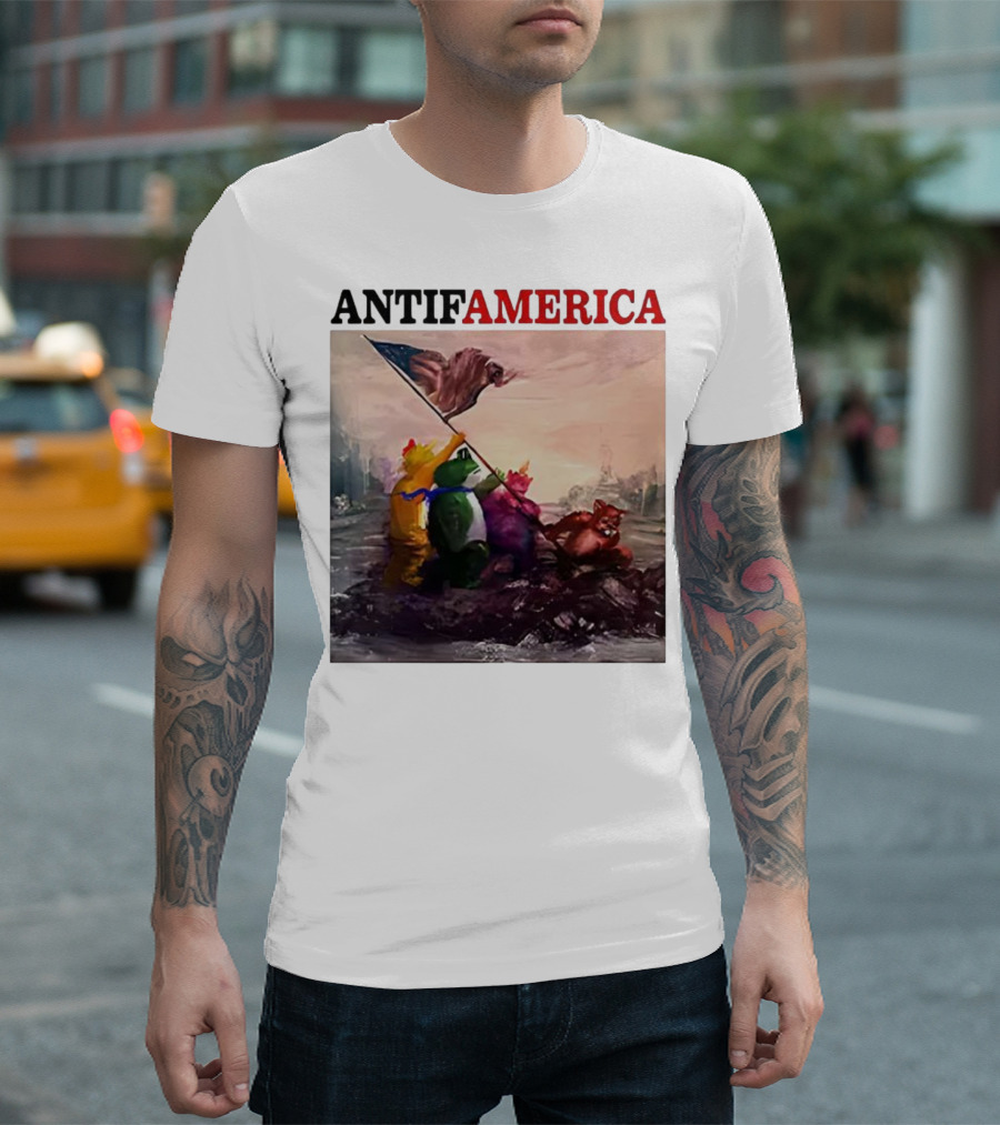Antifamerica Portland Frog Parody Of Iconic Historical Scene With Bold Characters And Flag T-Shirt