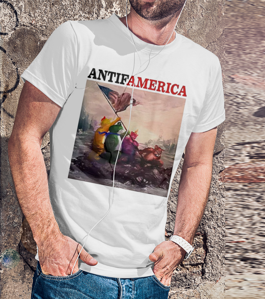 Antifamerica Portland Frog Parody Of Iconic Historical Scene With Bold Characters And Flag T-Shirt