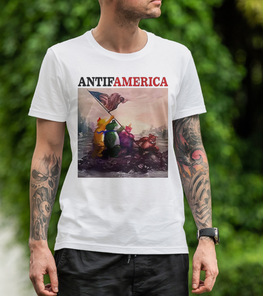 Antifamerica Portland Frog Parody Of Iconic Historical Scene With Bold Characters And Flag T-Shirt