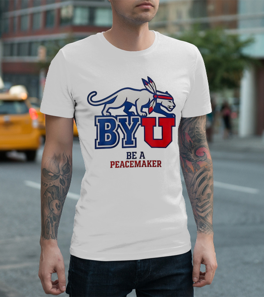 BYU Be A Peacemaker Cougar Logo T-Shirt