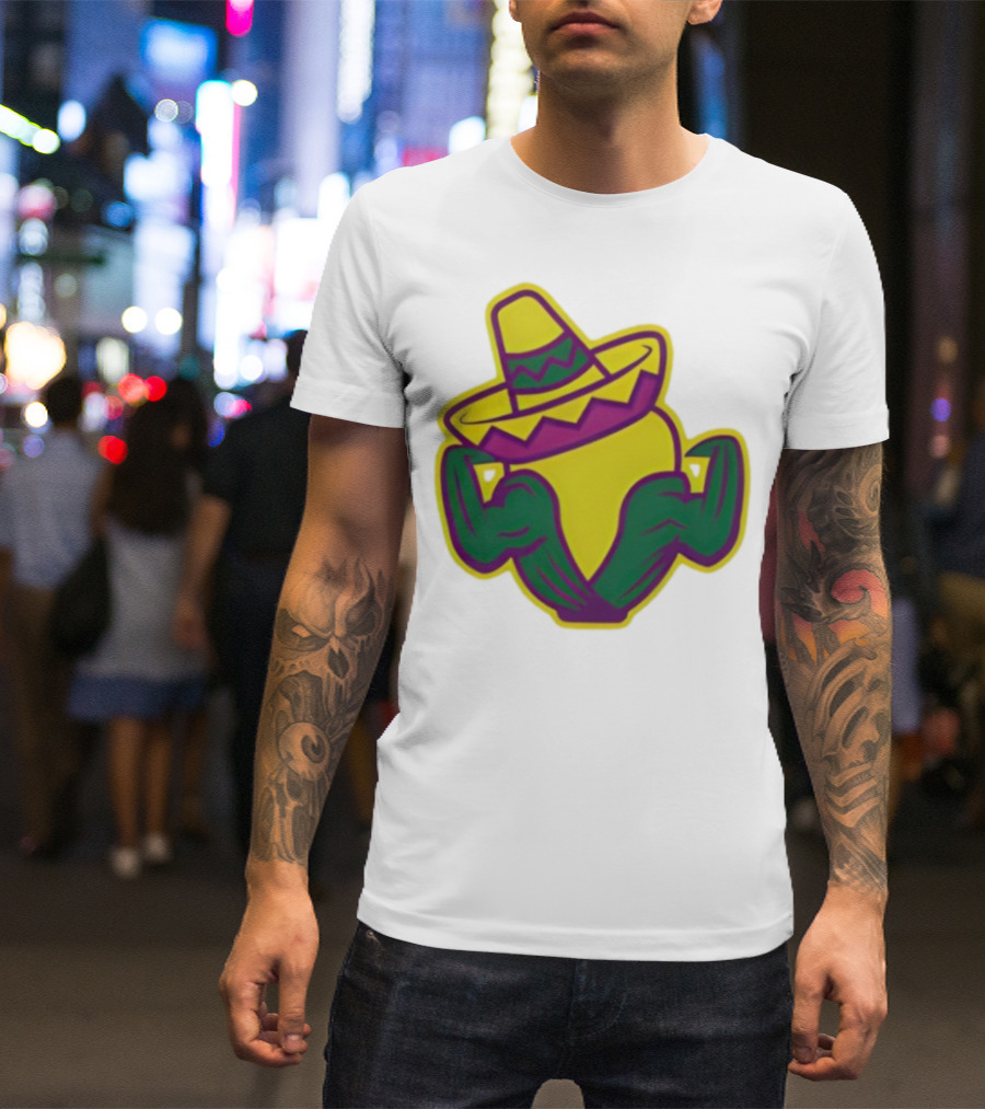Cedar Rapids Kernels Corn Mascot In Sombrero Green And Yellow Design T-Shirt