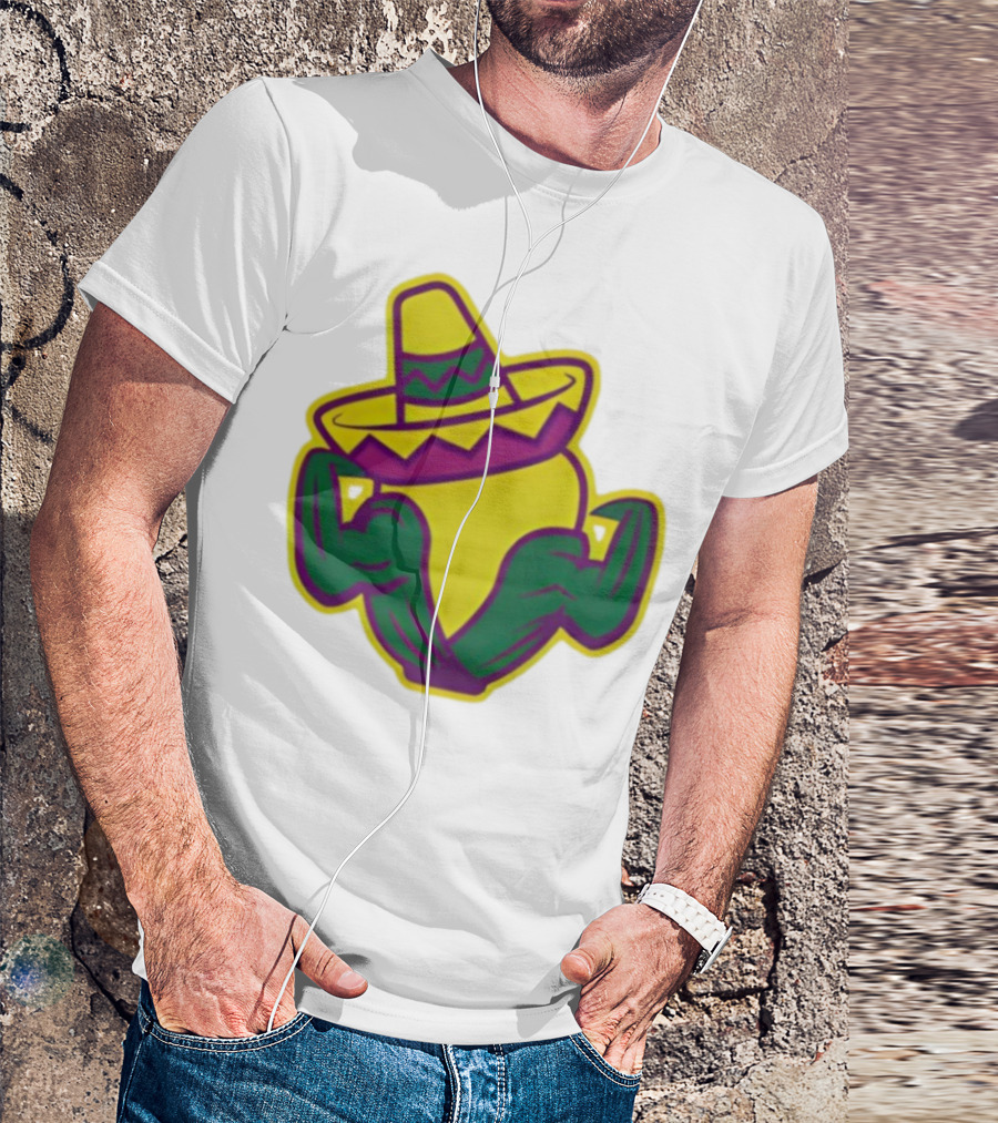 Cedar Rapids Kernels Corn Mascot In Sombrero Green And Yellow Design T-Shirt