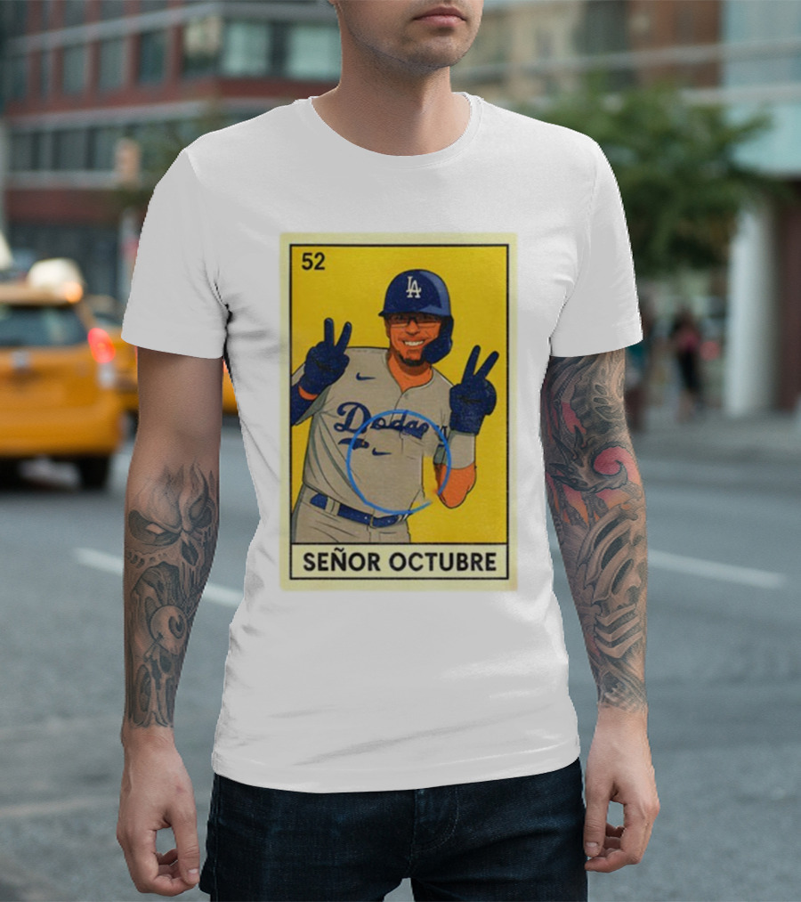 Señor Octubre Los Angeles Dodgers Kike Hernandez 52 MLB Baseball Card T-Shirt