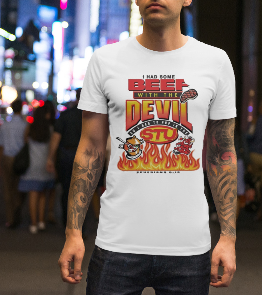 Mike Teezy Beef With The Devil STU Fire Text Graphics T-Shirt