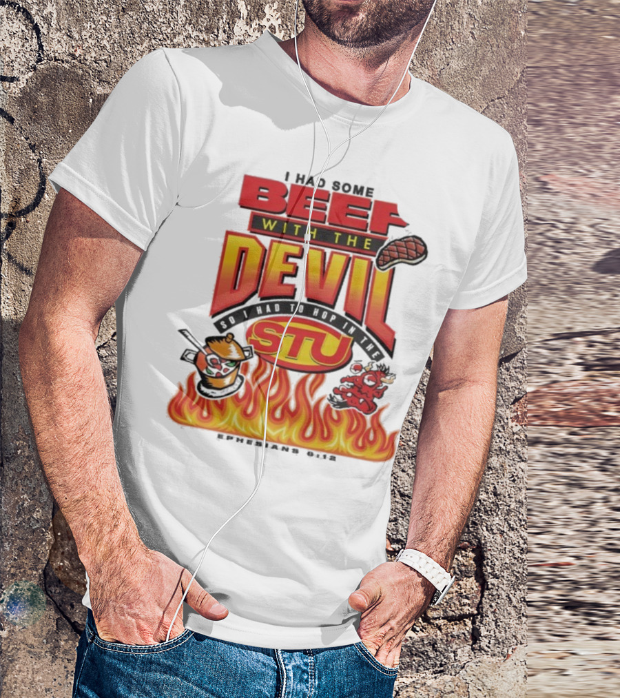 Mike Teezy Beef With The Devil STU Fire Text Graphics T-Shirt