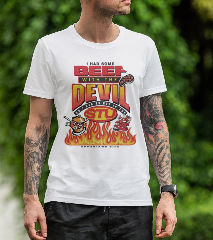 Mike Teezy Beef With The Devil STU Fire Text Graphics T-Shirt