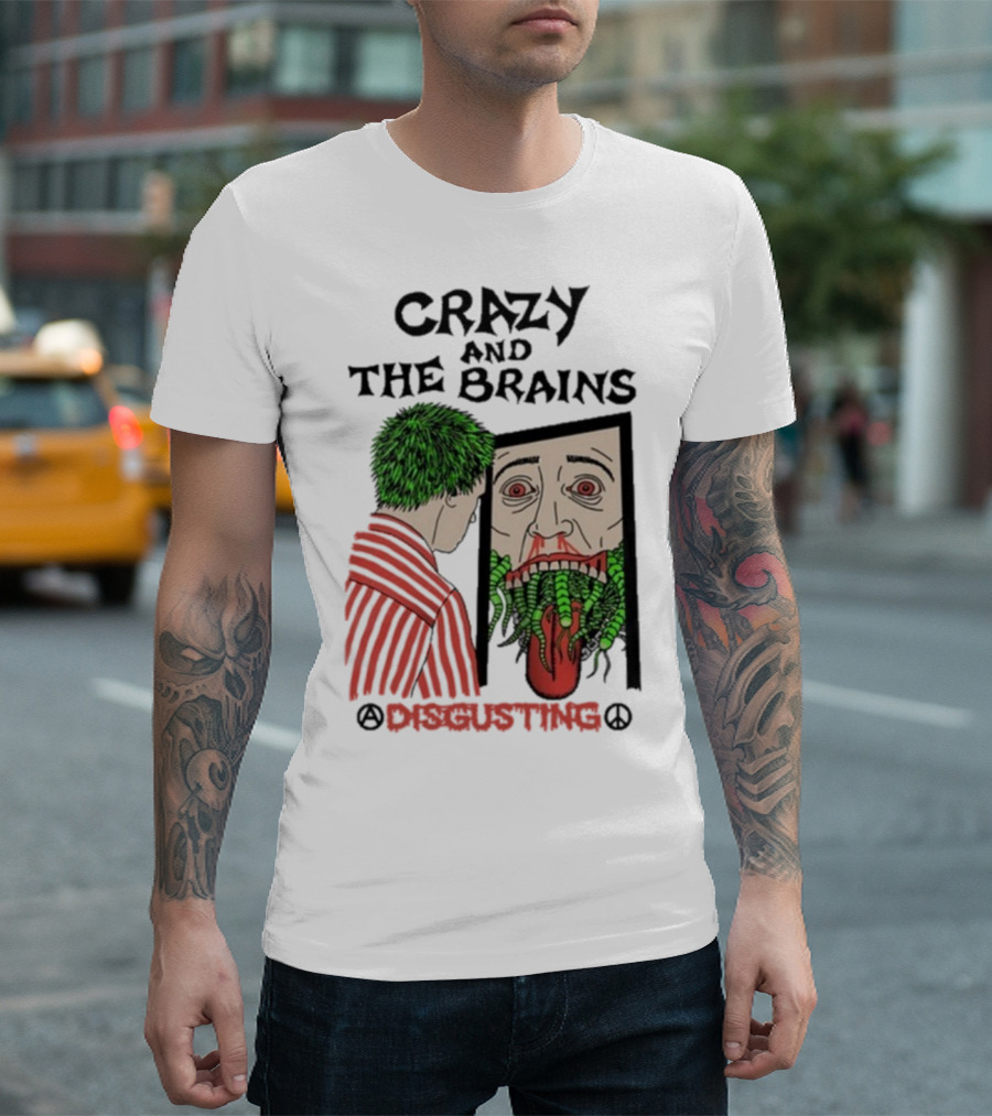 Crazy And The Brains Disgusting Peace Comic Style Face And Green Hair T-Shirt