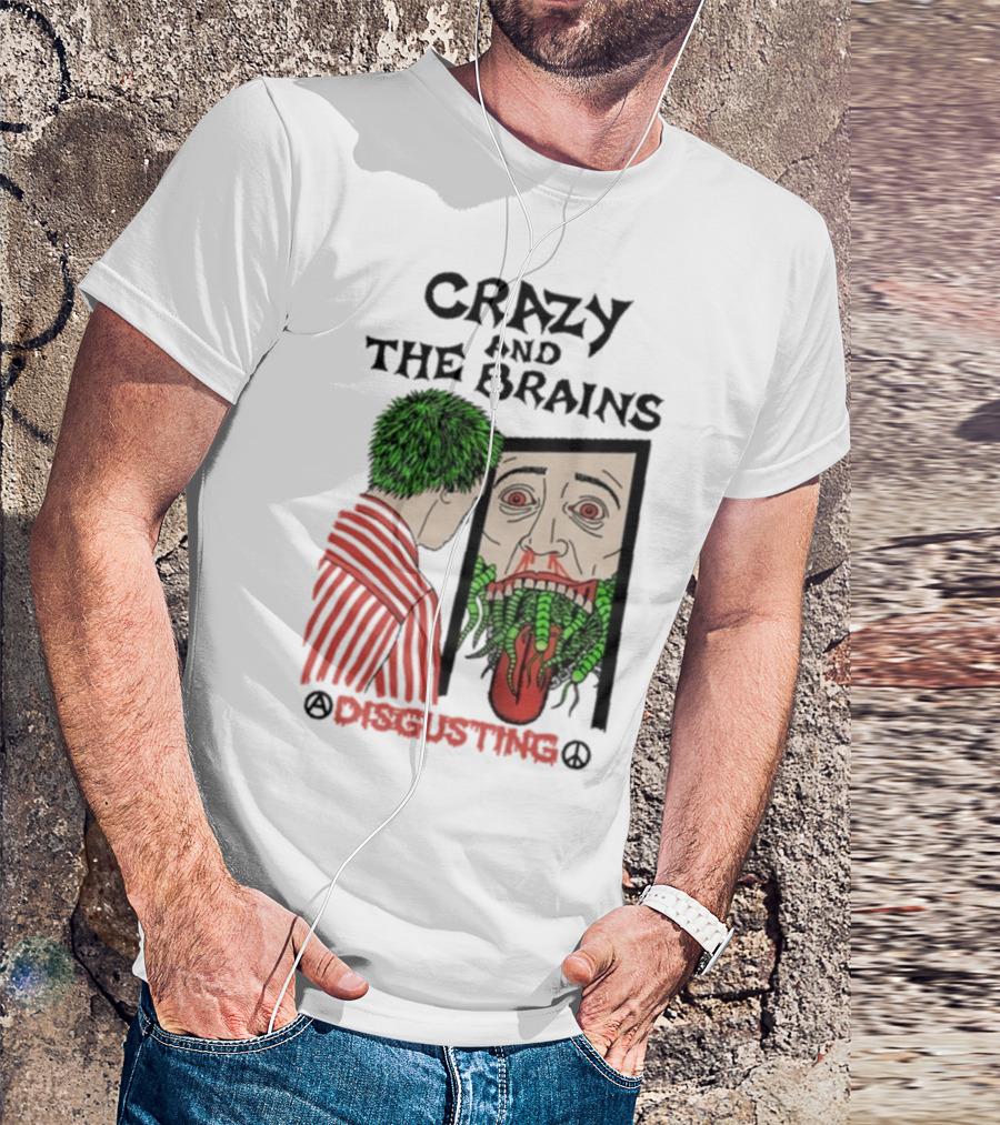 Crazy And The Brains Disgusting Peace Comic Style Face And Green Hair T-Shirt