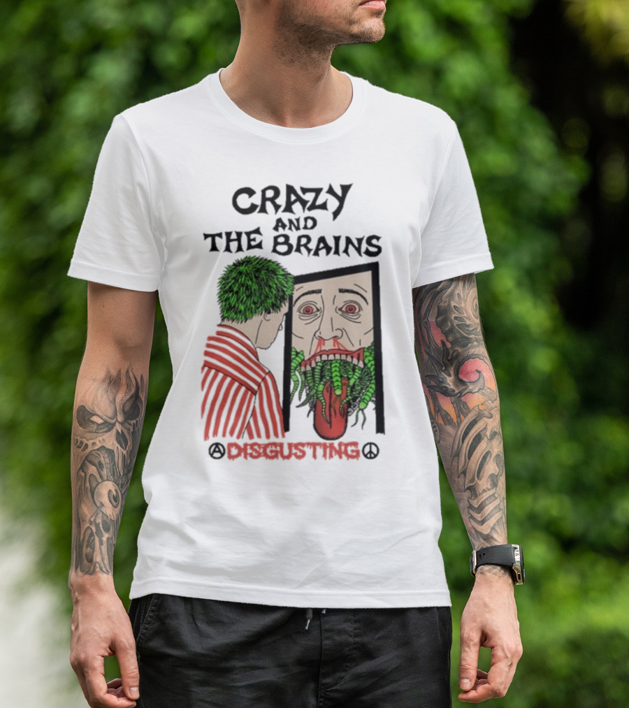 Crazy And The Brains Disgusting Peace Comic Style Face And Green Hair T-Shirt