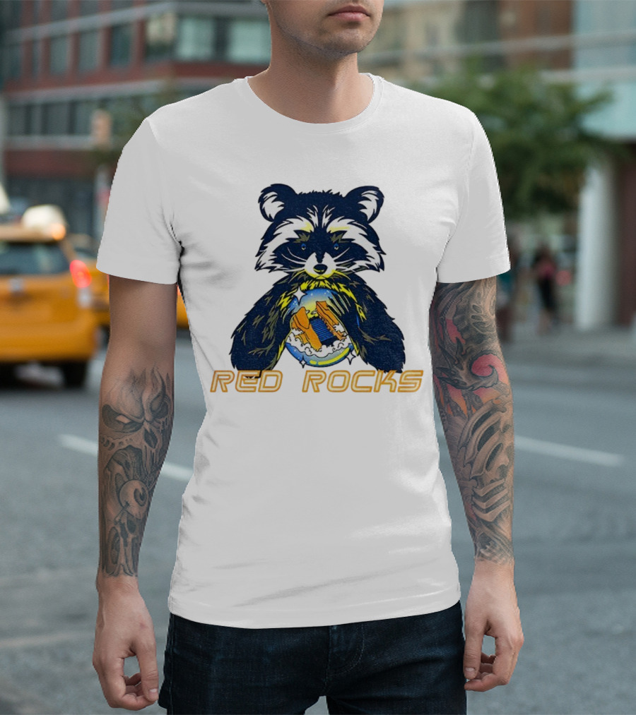 Red Rocks Raccoon Crystal Ball Graphic Tee T-Shirt