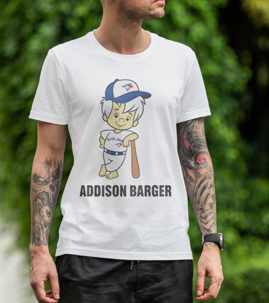Toronto Blue Jays Addison Barger Illustration With Bat And Cap T-Shirt