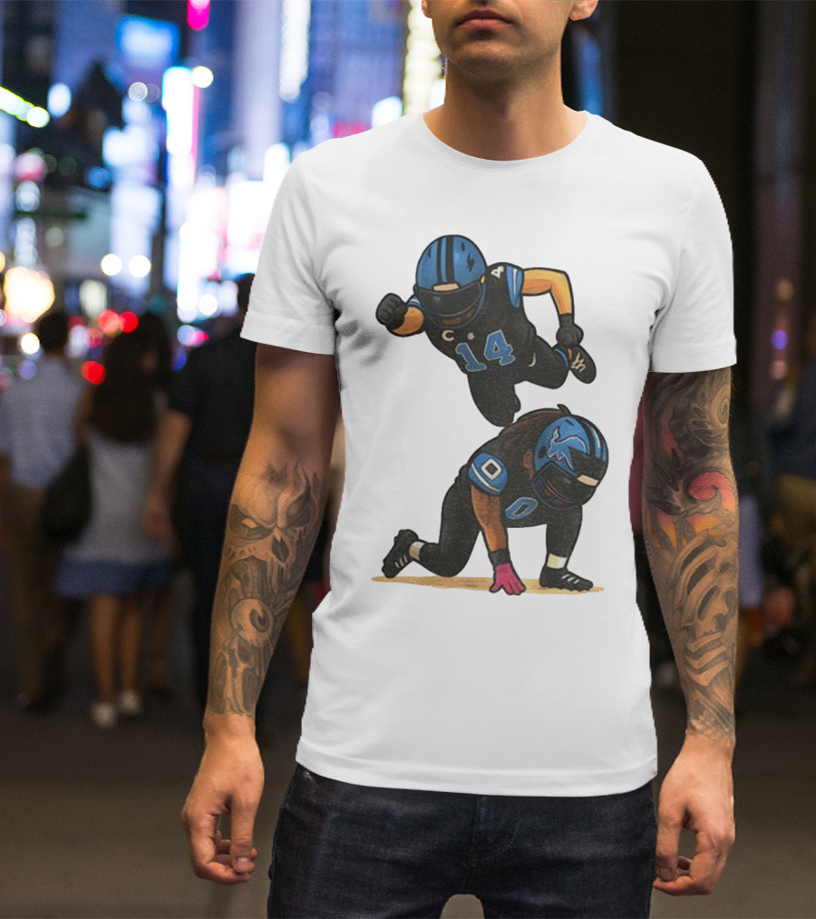 Amon Ra St. Brown Jahmyr Gibbs 14 00 Blue Black Football Celebration T-Shirt