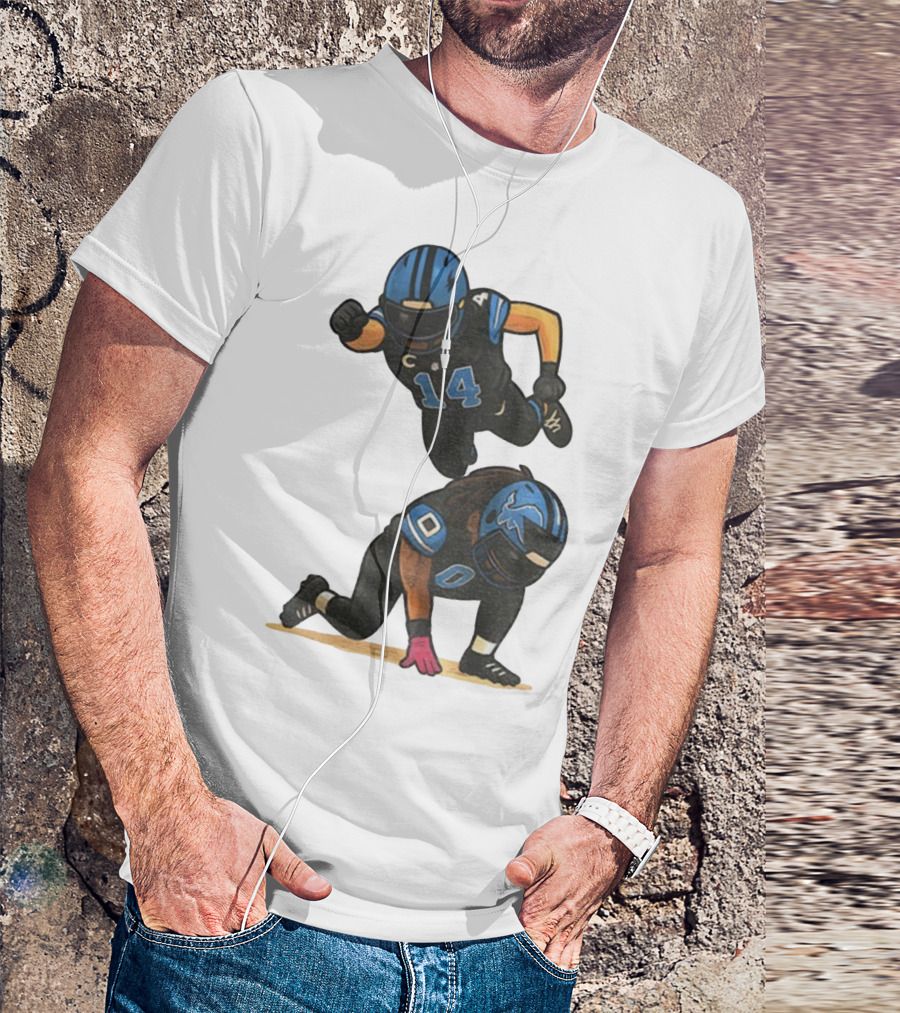 Amon Ra St. Brown Jahmyr Gibbs 14 00 Blue Black Football Celebration T-Shirt