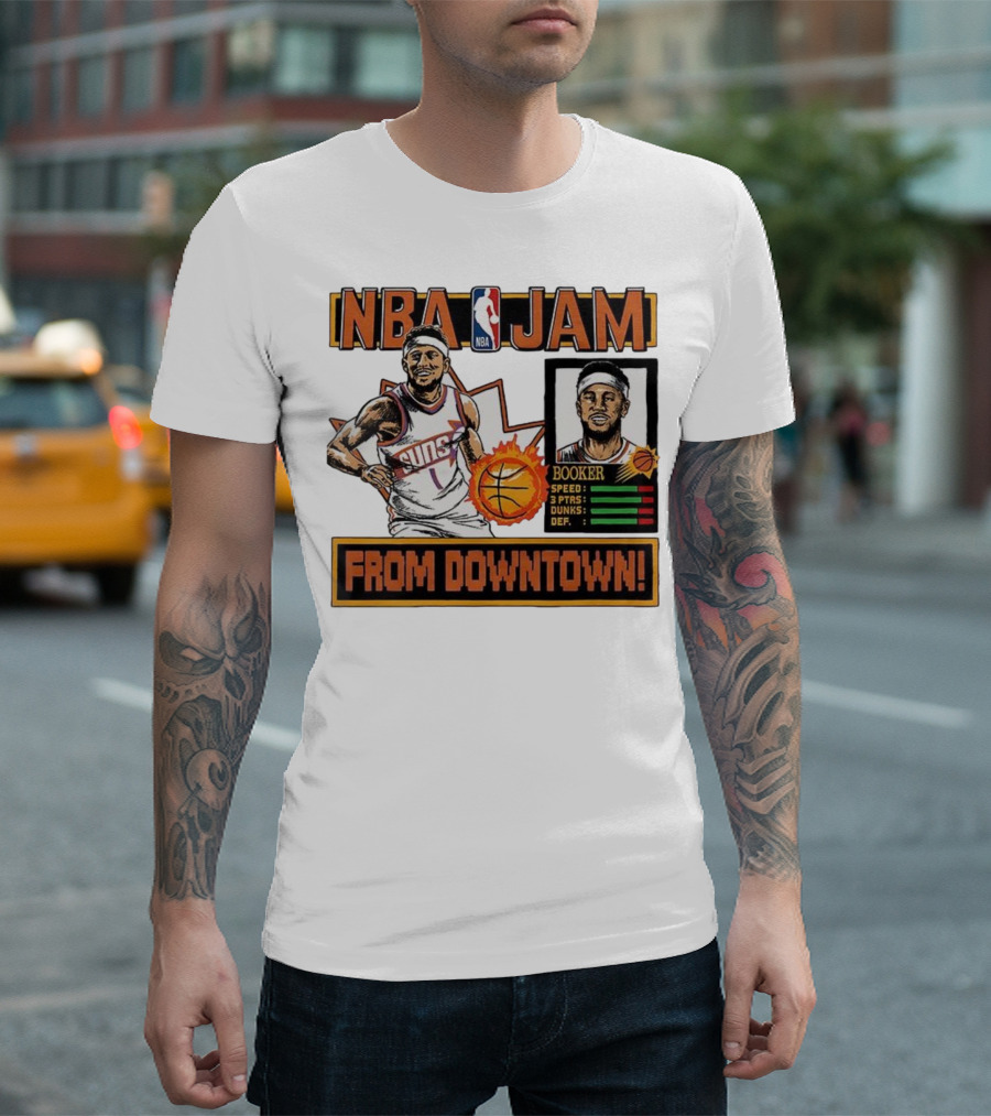 NBA Jam Devin Booker Suns From Downtown Classic Video Game T-Shirt