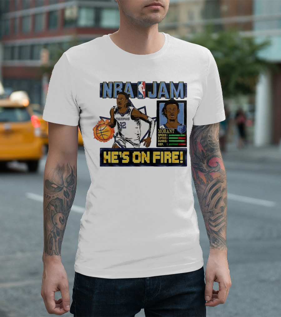 Ja Morant NBA Jam Memphis Grizzlies He's On Fire Classic Video Game Style T-Shirt