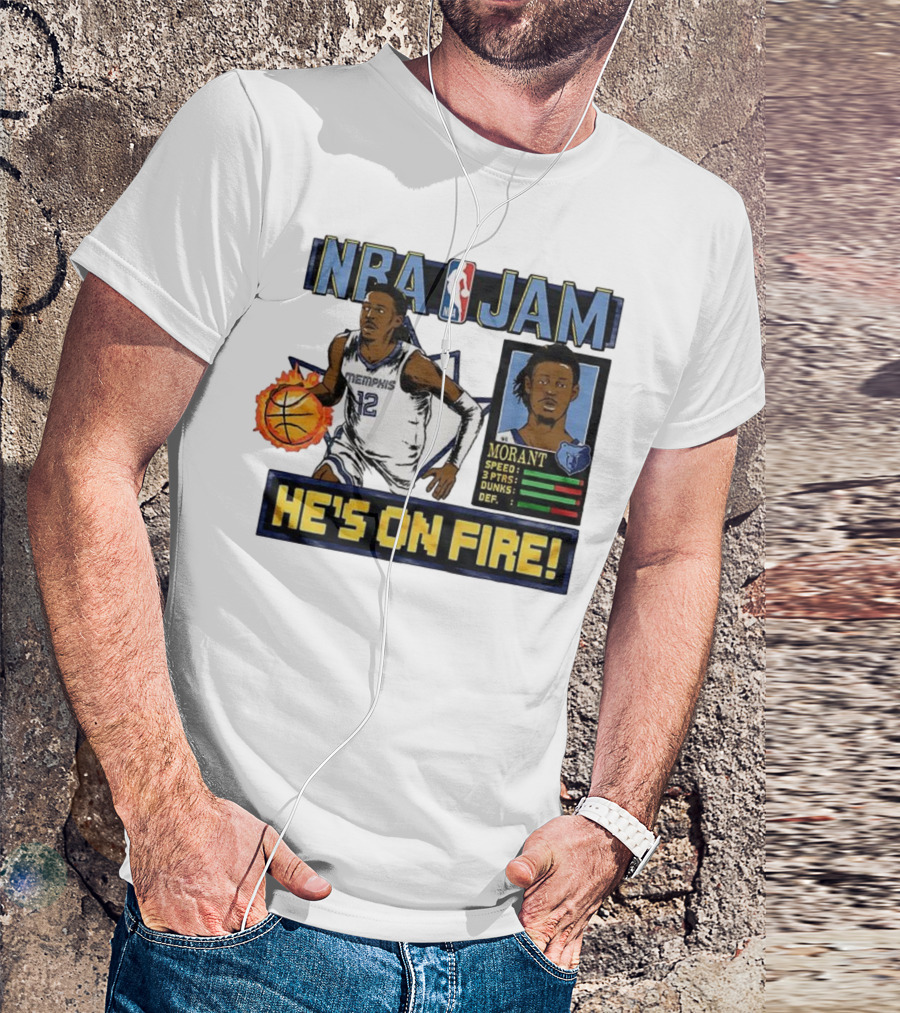 Ja Morant NBA Jam Memphis Grizzlies He's On Fire Classic Video Game Style T-Shirt