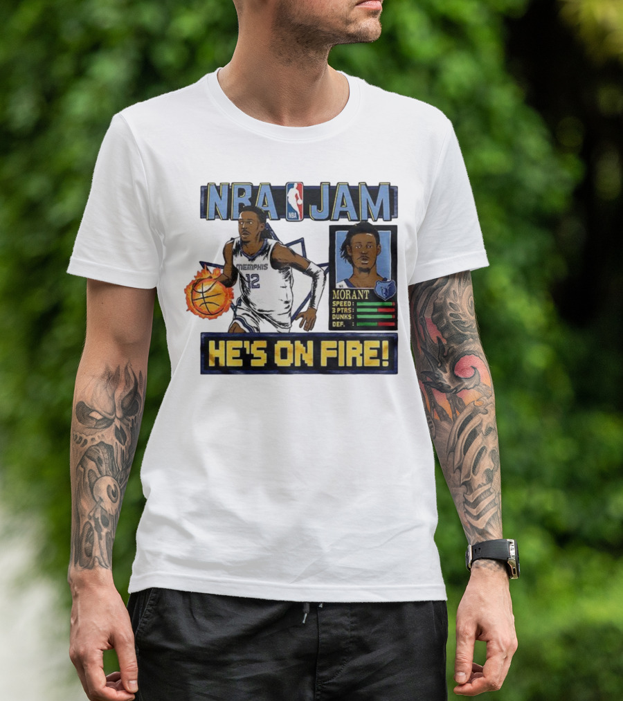 Ja Morant NBA Jam Memphis Grizzlies He's On Fire Classic Video Game Style T-Shirt