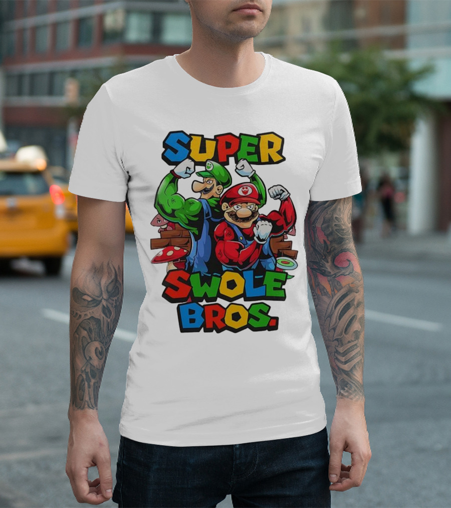 Super Swole Bros Classic Video Game Character Gym Lover Strong Cartoon Bros T-Shirt