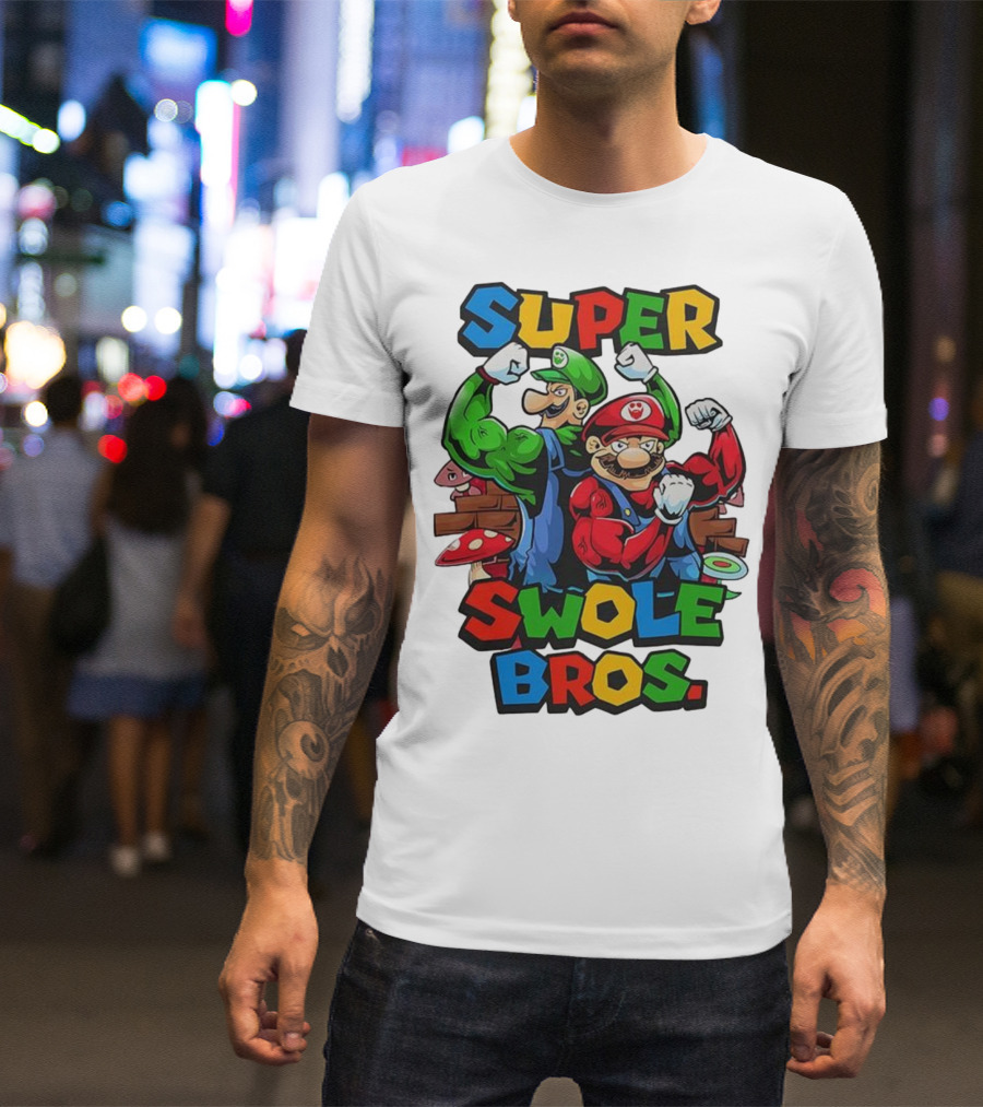 Super Swole Bros Classic Video Game Character Gym Lover Strong Cartoon Bros T-Shirt