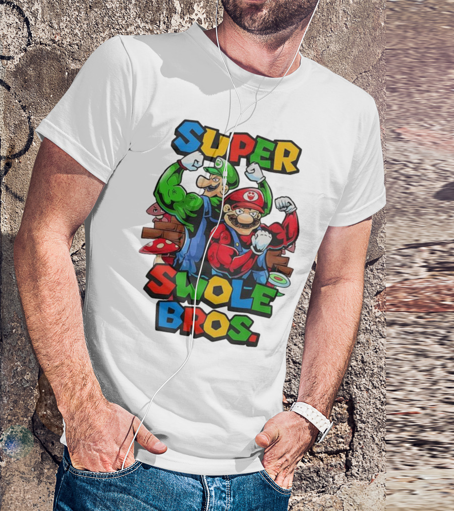 Super Swole Bros Classic Video Game Character Gym Lover Strong Cartoon Bros T-Shirt