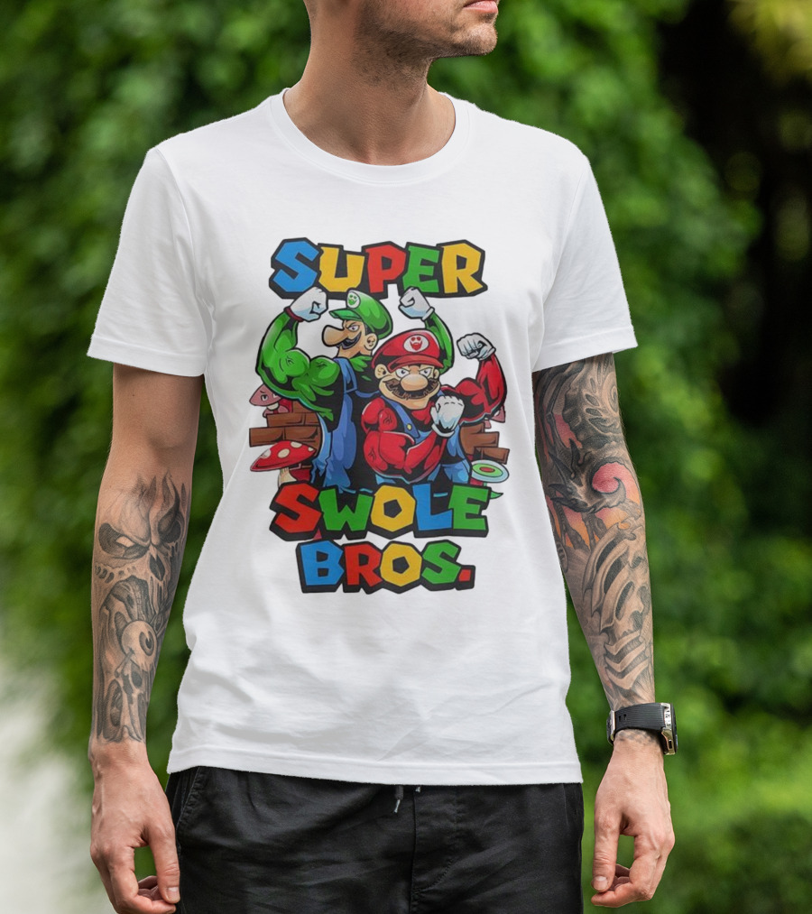 Super Swole Bros Classic Video Game Character Gym Lover Strong Cartoon Bros T-Shirt