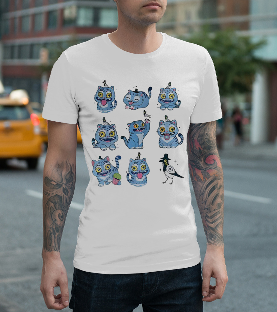 Tiger And Bird Cartoon Kpop Saja Boys Cute Expressions T-Shirt