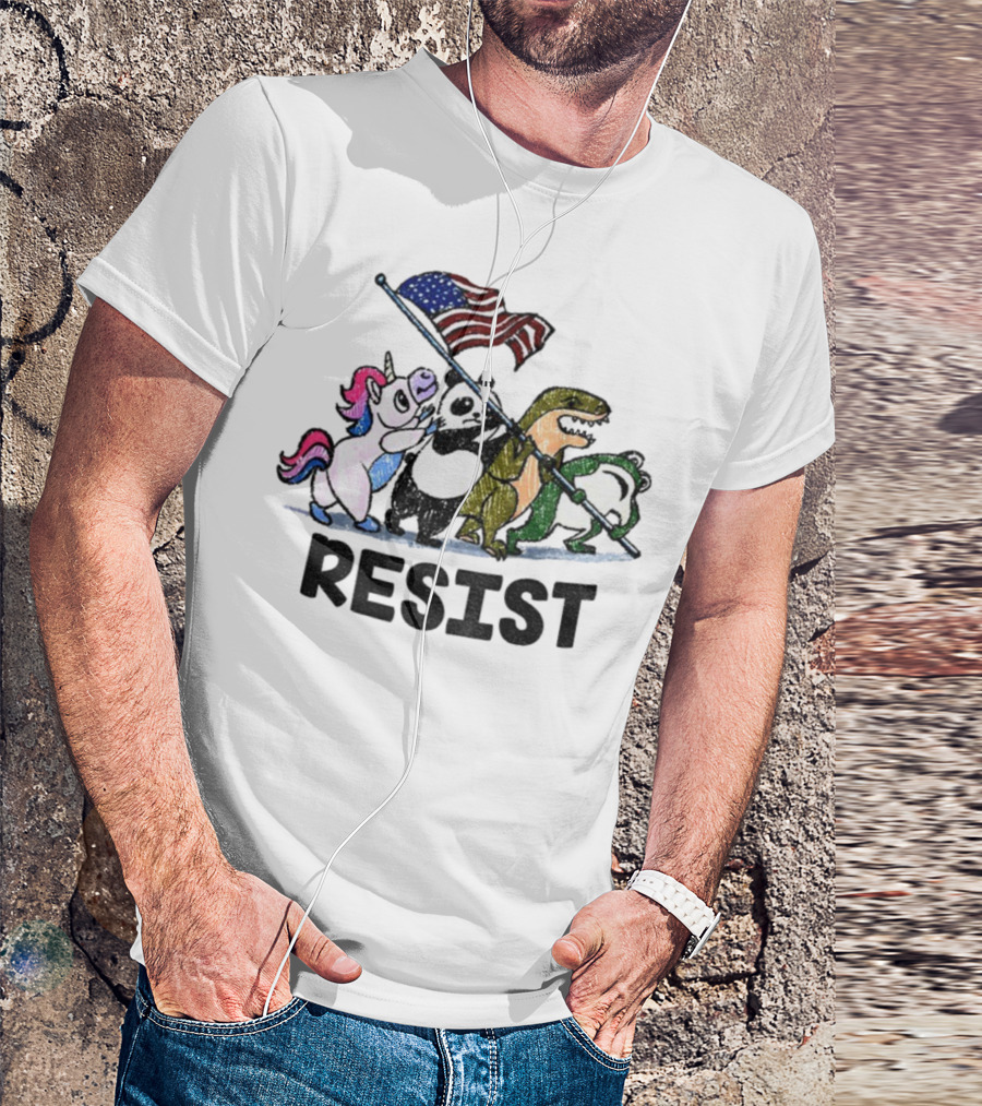 Unicorn Panda Alligator Frog Resist American Flag Political Statement T-Shirt