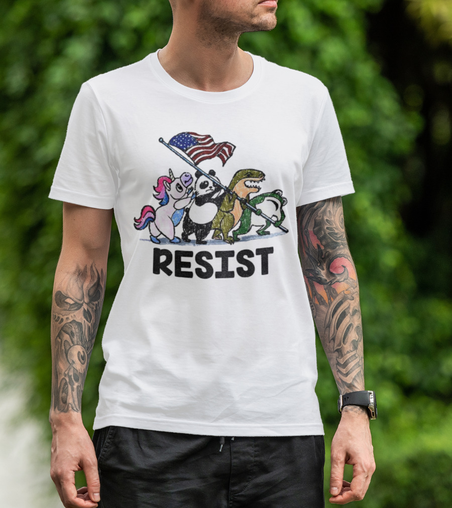 Unicorn Panda Alligator Frog Resist American Flag Political Statement T-Shirt
