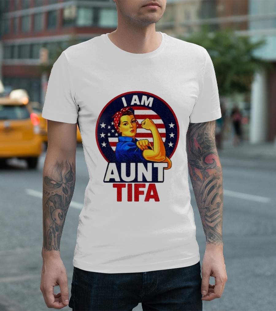 I Am Aunt Tifa Feminist Vintage American Flag T-Shirt