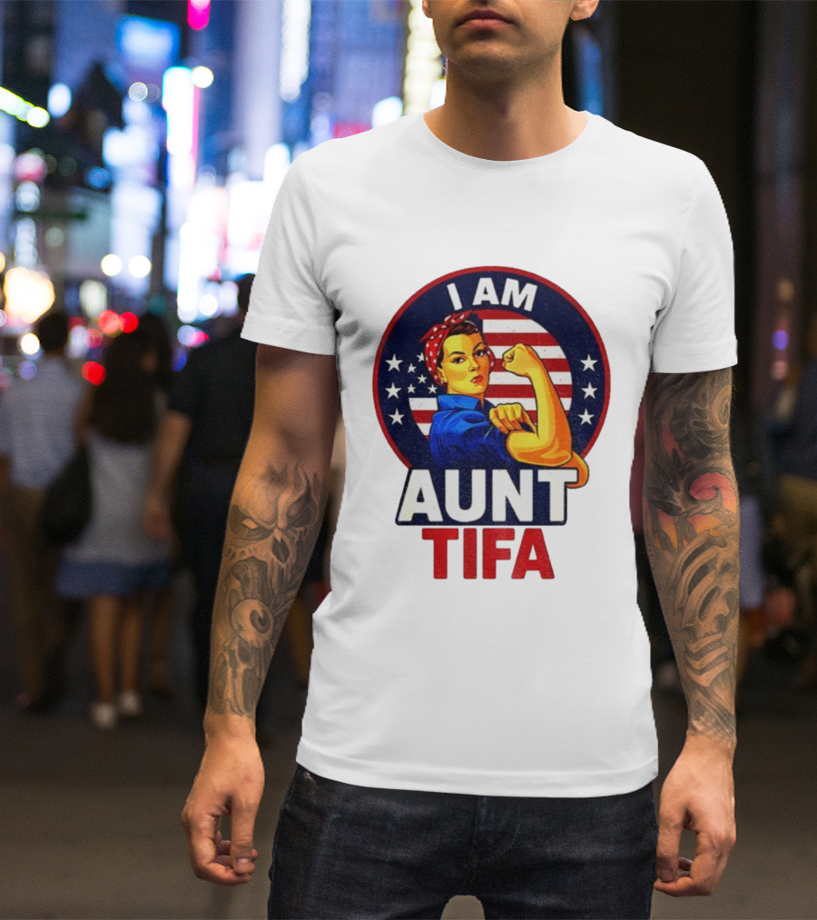 I Am Aunt Tifa Feminist Vintage American Flag T-Shirt