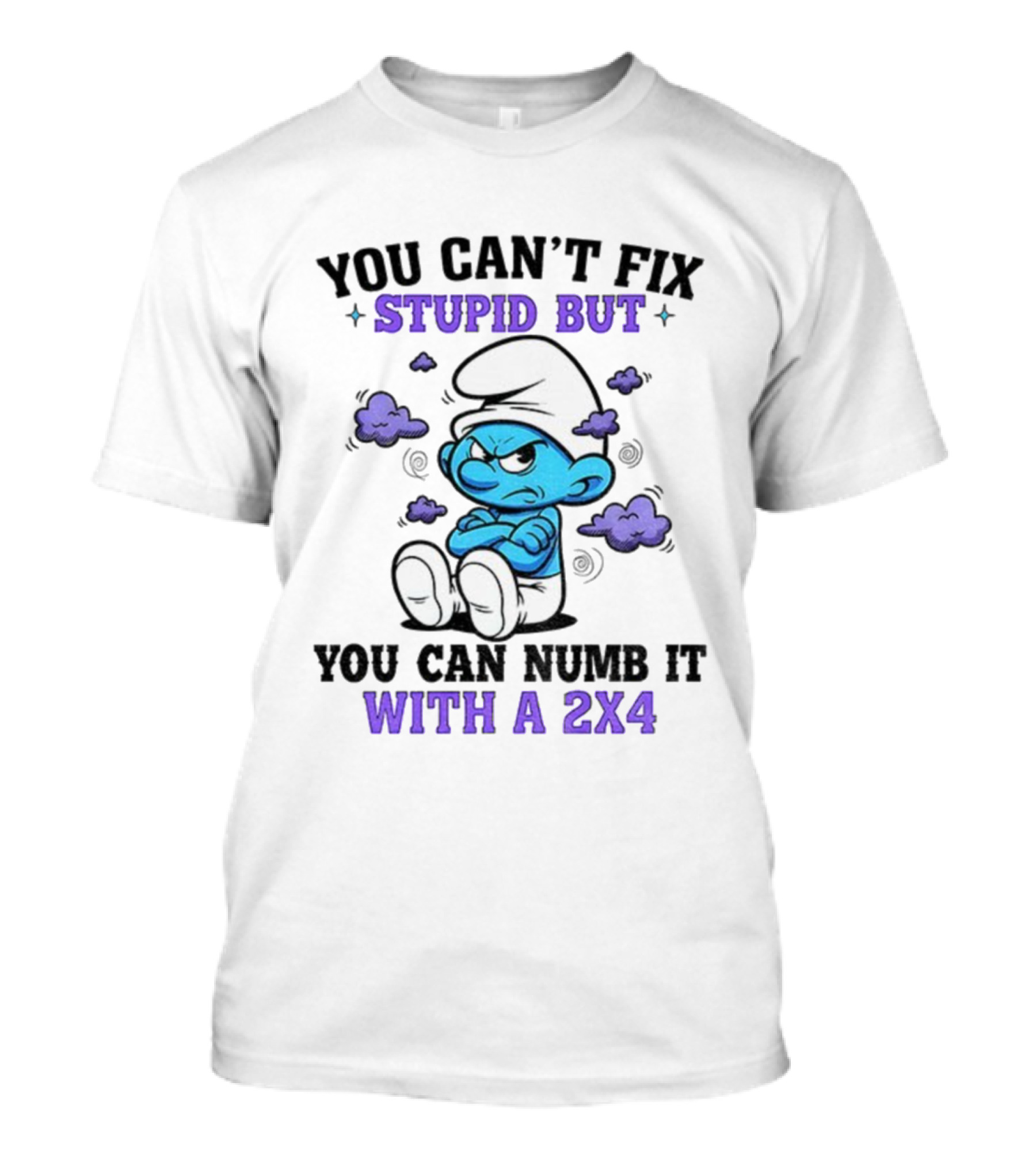 Angry Smurfs You Can't Fix Stupid But You Can Numb It With A 2x4 T-Shirt
