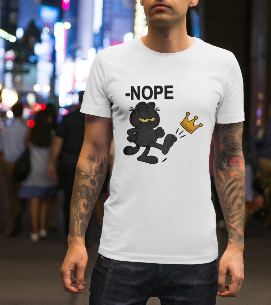 NOPE Black Cat Kicking Crown No Kings In America T-Shirt
