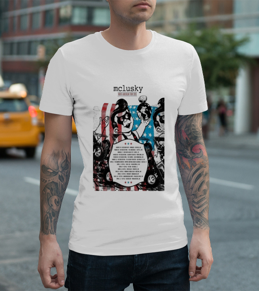Mclusky North American 2026 Tour Red Blue Stripes March April Dates T-Shirt