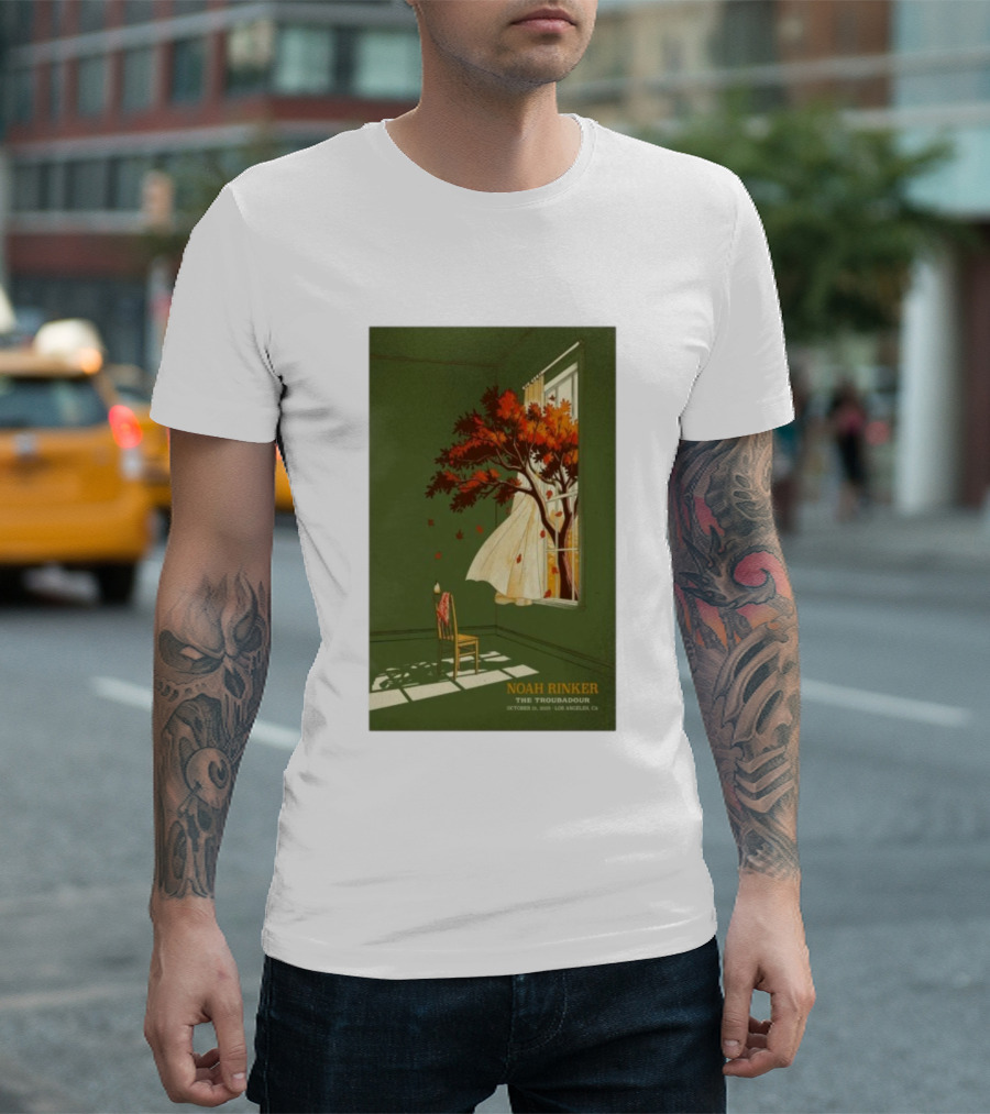 Noah Rinker The Troubadour Los Angeles Oct 21 2025 Autumn Tree Window Scene T-Shirt