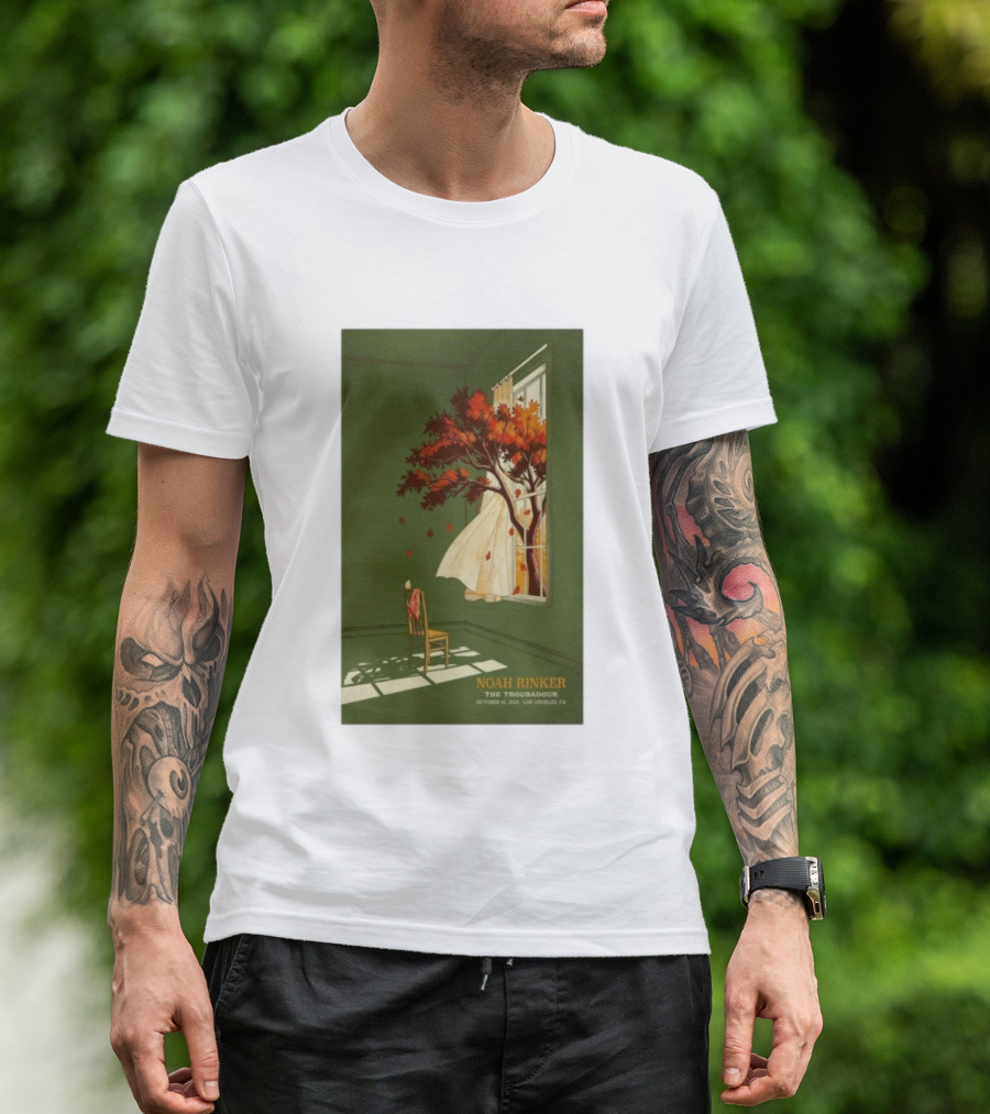 Noah Rinker The Troubadour Los Angeles Oct 21 2025 Autumn Tree Window Scene T-Shirt