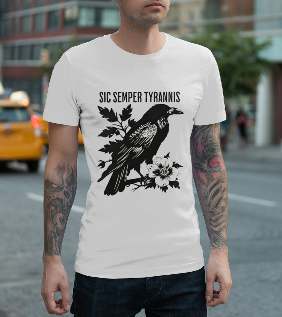Sic Semper Tyrannis Raven With Leaves Graphic T-Shirt