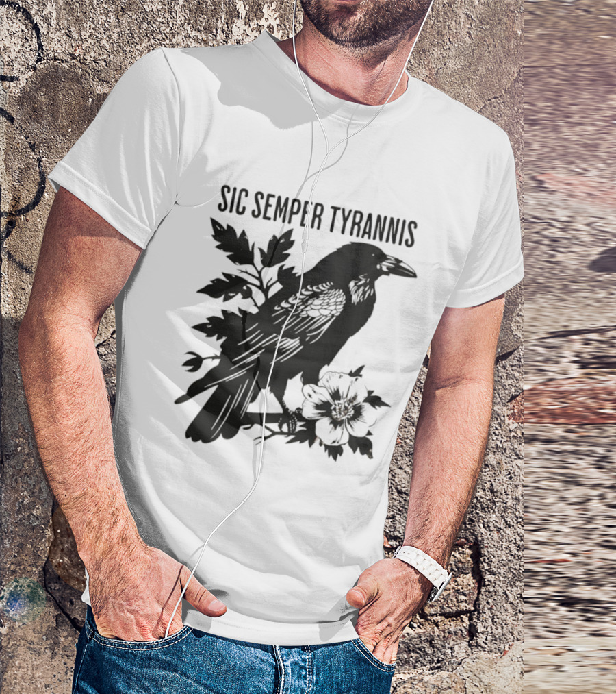 Sic Semper Tyrannis Raven With Leaves Graphic T-Shirt