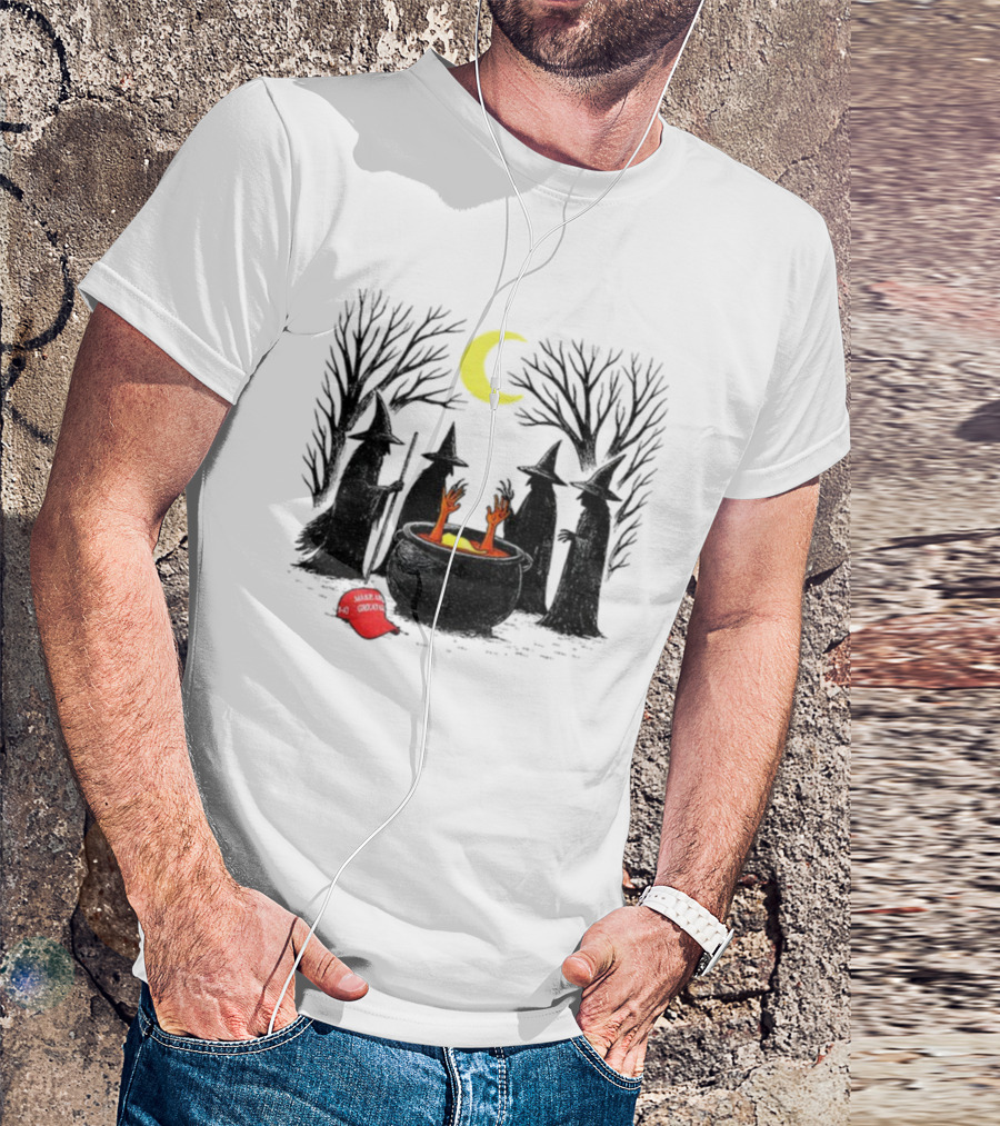 Spooky Witch Halloween Brewing Cauldron Make America Great Again Red Hat T-Shirt