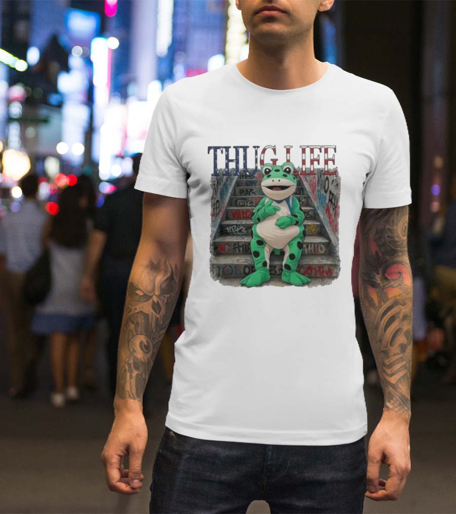 Thug Life Frog Costume Graffiti Stairs Protest Imagery T-Shirt