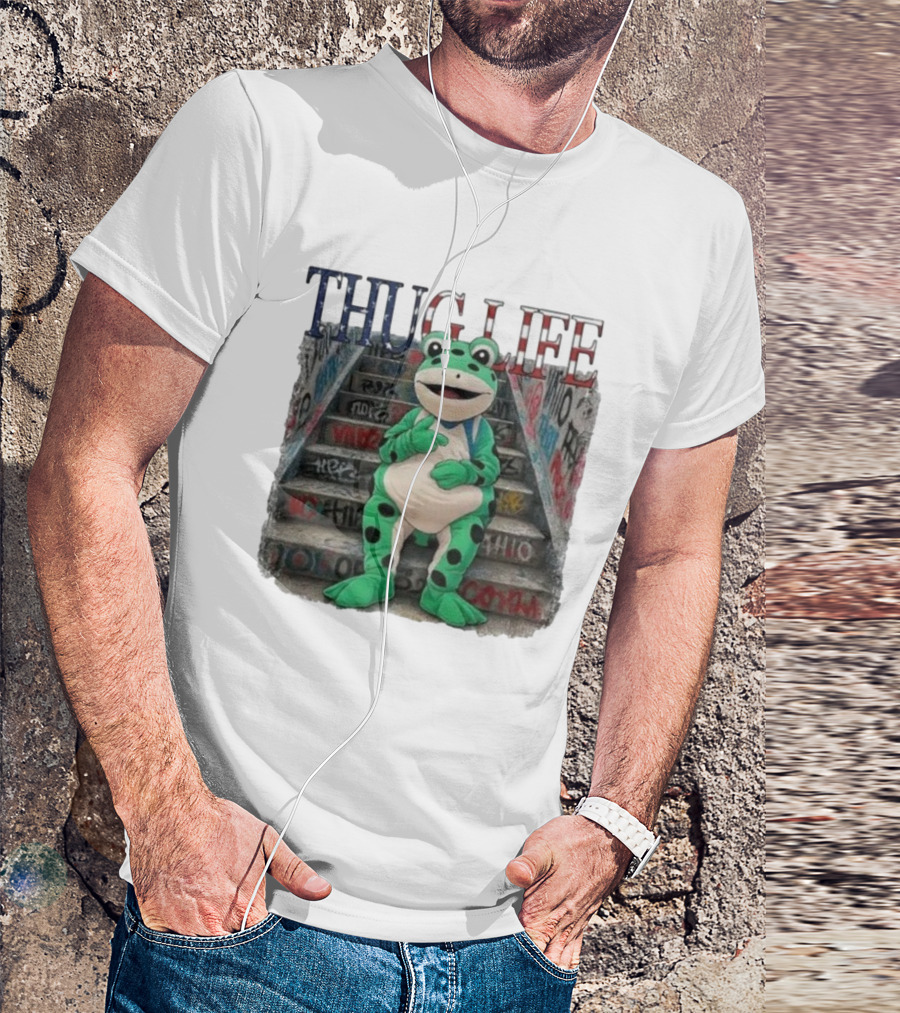 Thug Life Frog Costume Graffiti Stairs Protest Imagery T-Shirt