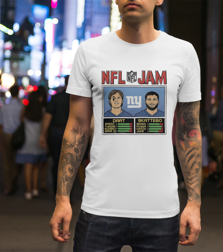 New York Giants NFL Jam Cam Skattebo Jaxson Dart Classic Video Game Theme T-Shirt