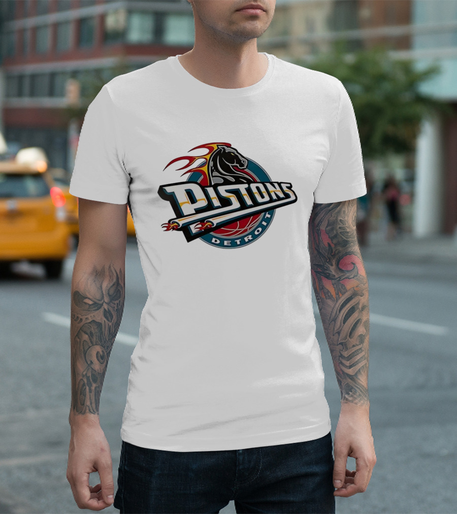 Detroit Pistons Retro Fire Horse Emblem T-Shirt