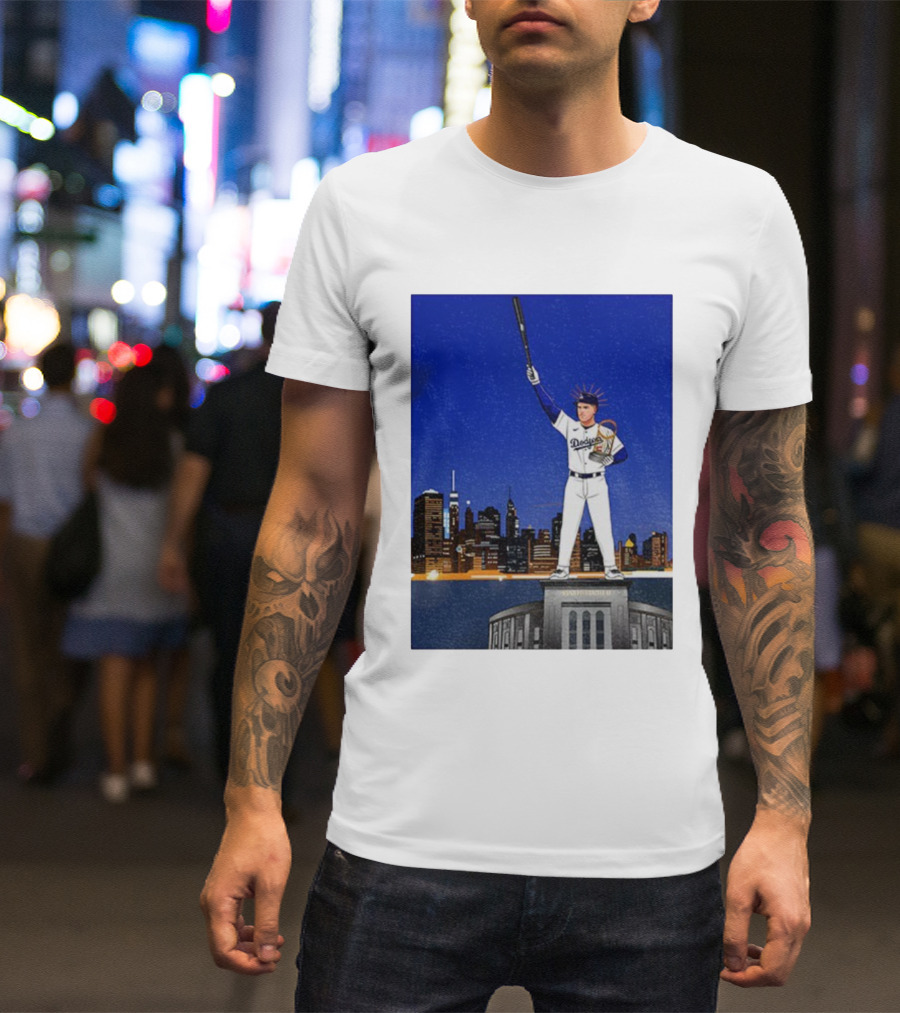 Freddie Freeman Dodgers Statue Of Liberty New York Skyline 2024 MVP T-Shirt