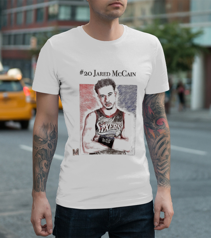 Jared McCain #20 Philadelphia 76ers Basketball Sketch T-Shirt