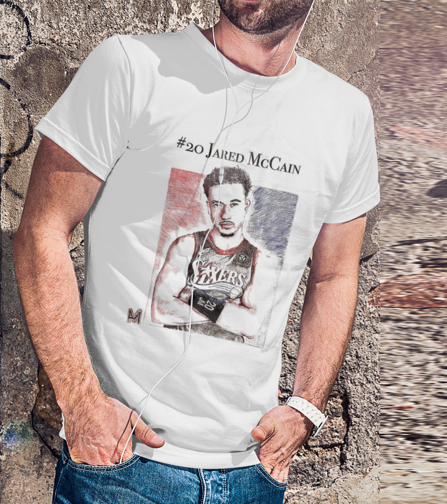 Jared McCain #20 Philadelphia 76ers Basketball Sketch T-Shirt